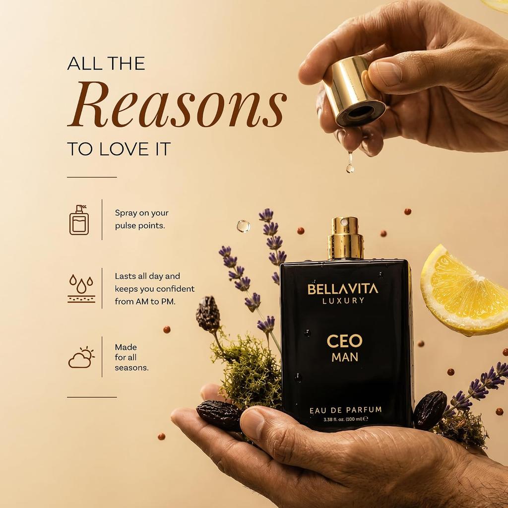 Bella Vita Luxury CEO Man Eau De Parfum 100ml | Lemon, Lavender, Tonka, Mandarin & Vetiver | Elegant Fragrance for Men