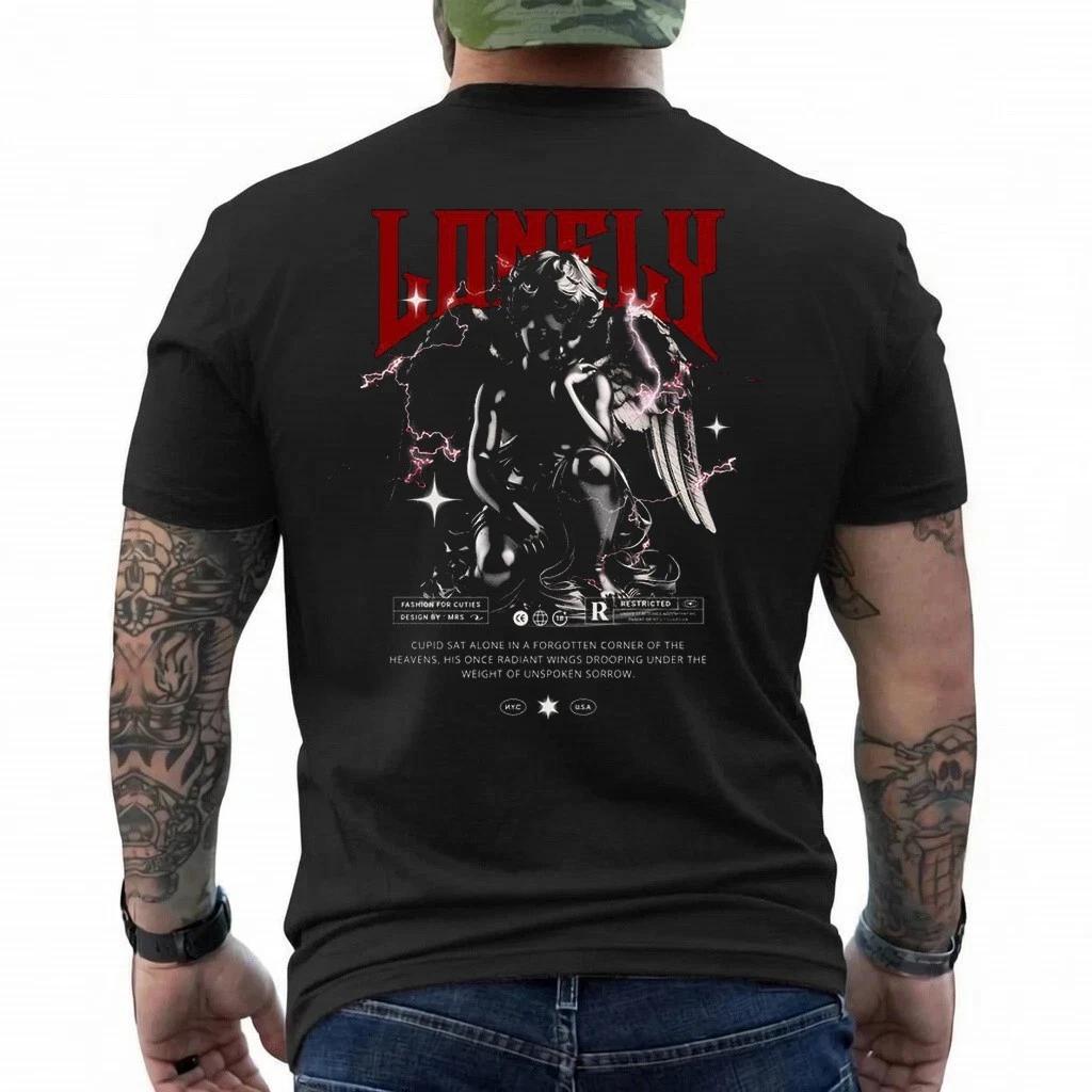 Lonely Cupid Angel T-Shirt Gothic Cherub Statue Graphic Tee Streetwear M