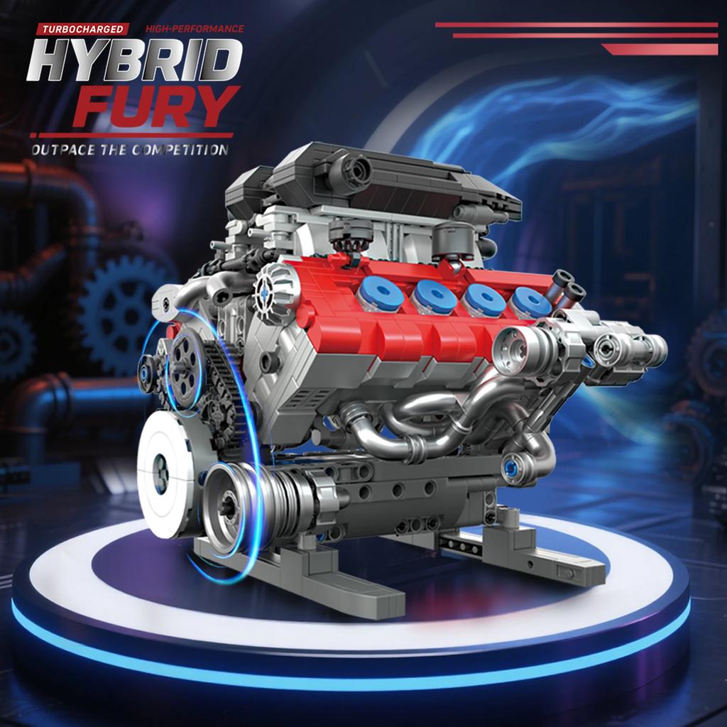 Non-Toxic 1189Pcs V8 Engine Building Blocks Technology Bricks Internal Combustion Engine Model Desktop Ornaments Kids Toys Holiday Gifts