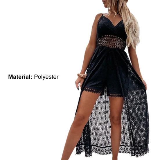 Plaj Elbisesi Oymalı Dantel Yaz V Yaka Uzun Elbise Şort Plaj için Tulum