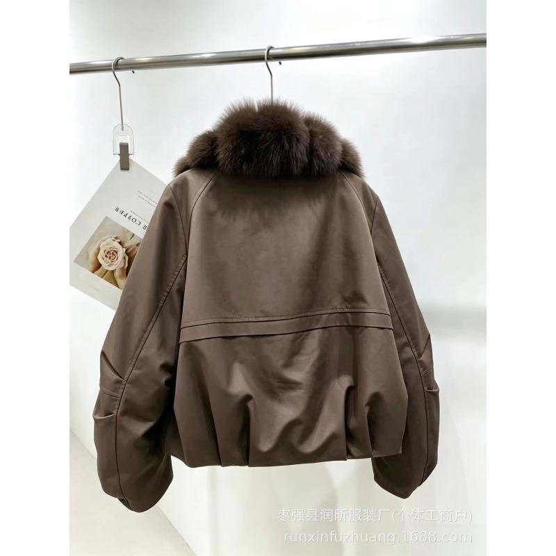 Short Women's Casual Fashion Simple White Duck Down Parker Down Jacket Autumn and Winter Warm Jacket Imitation Fox Fur Placket