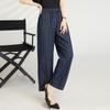 LANGSHA Women's Elastic Waist Wide-leg Cropped Jeans
