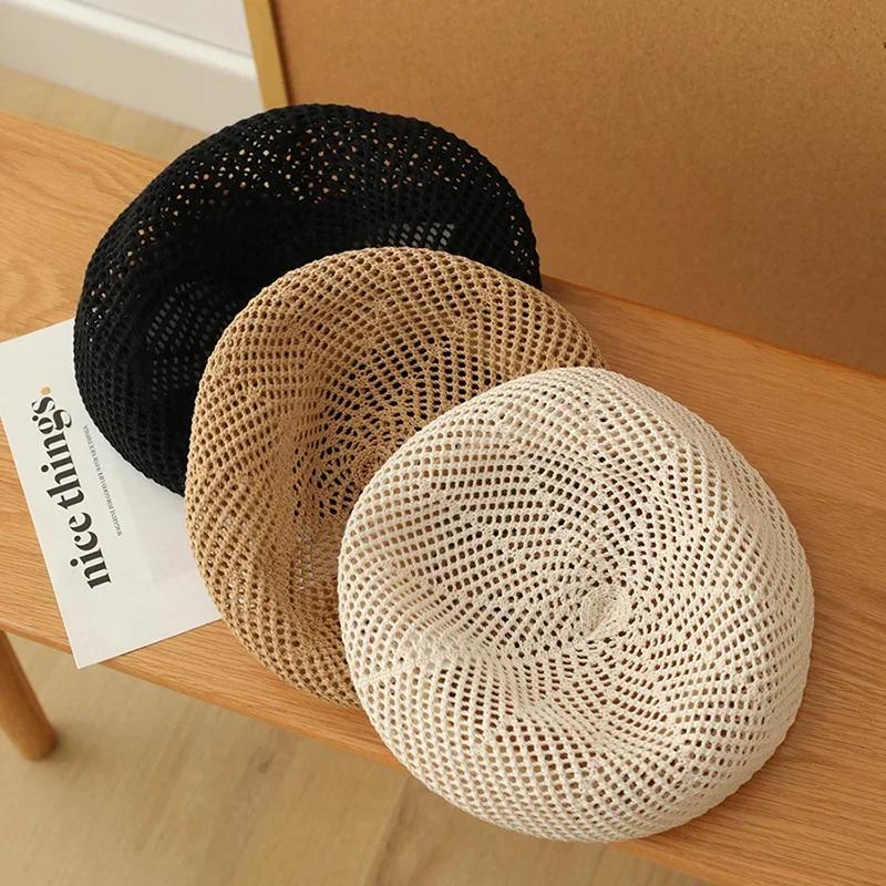 Straw Beret for Women Summer Sun Protection UPF 50+ Breathable Thin Lace-up Design, Head Size Outdoor Beach Sun Hat Headband