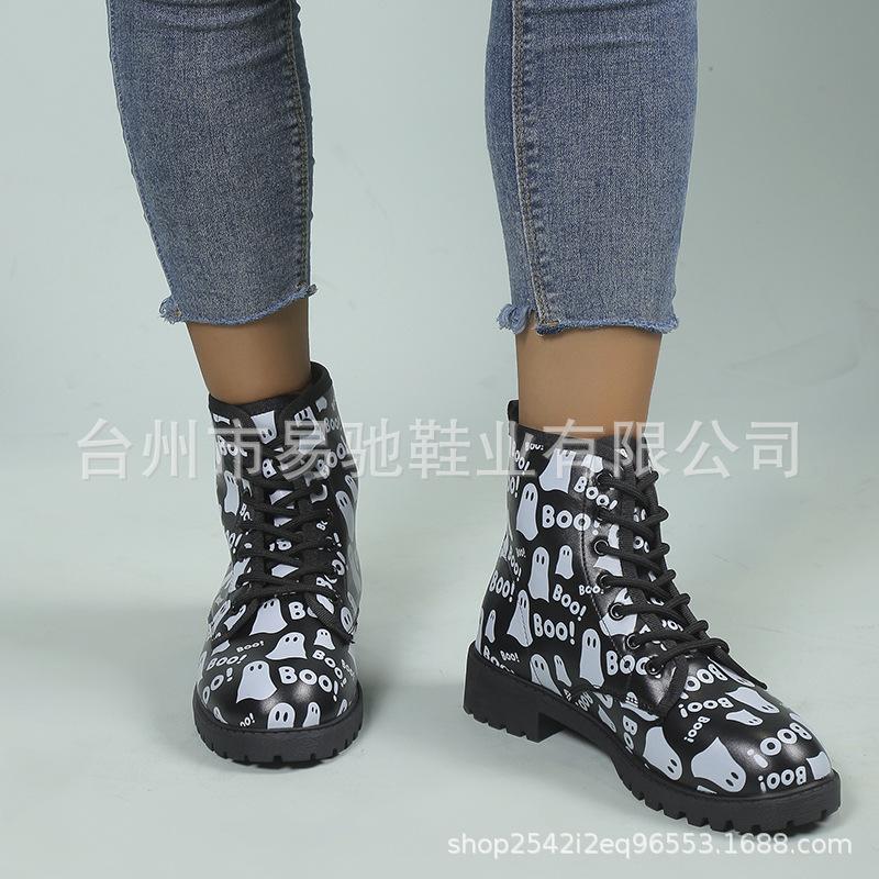 2025 Winter New Short Boots Women's Short Tube Women's Tooling Martin Boots Cartoon Halloween Short Boots
