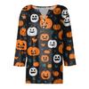 Dámské tričko Halloween potisk knoflík 3/4 rukáv tunika denní víkendová móda základní V-výstřih běžný top
