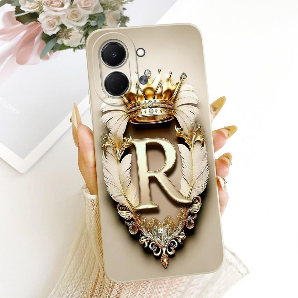 For Tecno Spark Go 3 2026 Feather Crown Initial Letter Phone Case For Tecno Spark Go3 KN3 Soft Silicone Covers Bumpers