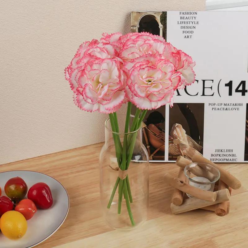 Festive Party Decorative Simulation Flowers Silk Carnations Wedding Decoration Fake Flower Artificial Pink Carnations Bouquet