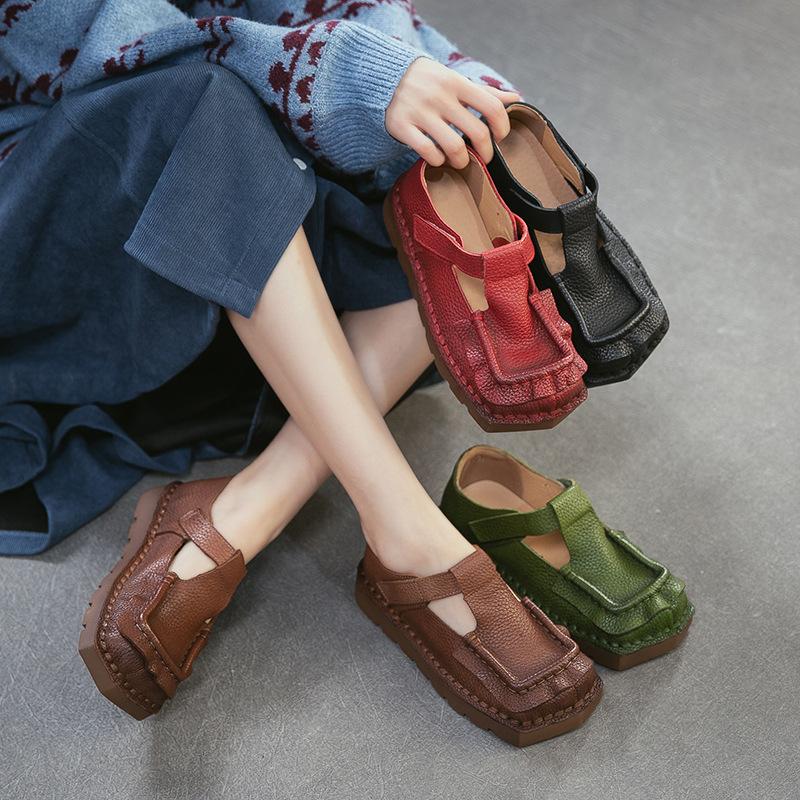 Mocassini Comodi da Pendolare Nuovi in Primavera Punta Quadrata Suola Spessa Stile Retrò Donna Scarpe Casual in Vera Pelle