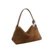 Women's Suede Hobo Bag – Brown Soft Leather Shoulder Bag with Metal Ring Detail, Fashionable and Comfortable Tote for Everyday Use