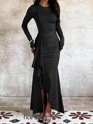 Women's Autumn Ruffle Long Sleeve Bridesmaid Dress, Wedding Party Gown