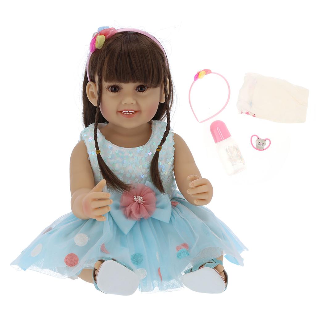 55cm Reborn Mädchenpuppe Modischer blauer Rock Lebensechte Kleinkindpuppe Kinderspielzeug Geschenk