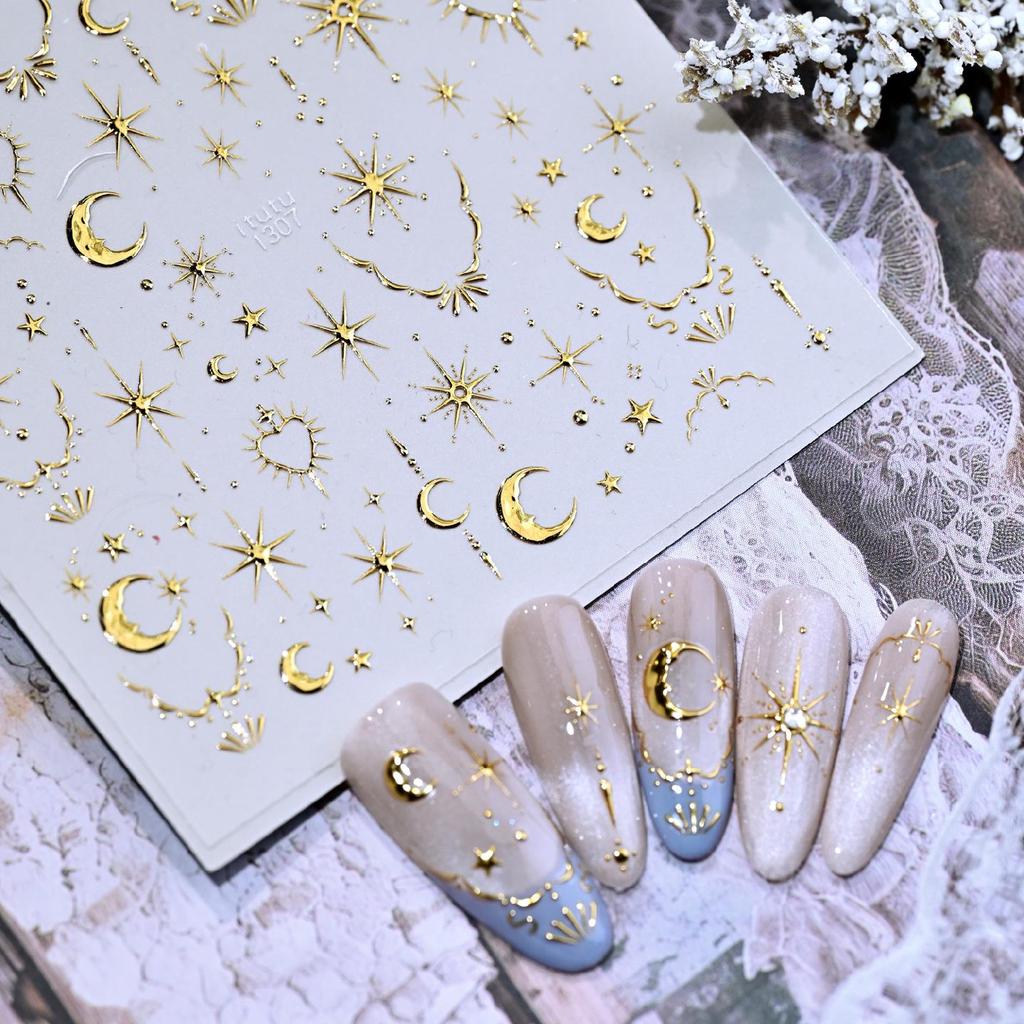 Bohemian Star and Moon Nail Stickers - Hot Stamping Retro Design