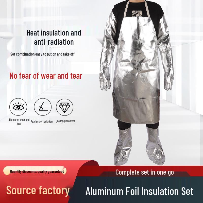 Aluminum Foil Heat-Resistant Protective Gear: Fireproof Apron, Leg Guards, Gloves, and Sleeves for High-Temperature Aluminum and Steel Work.