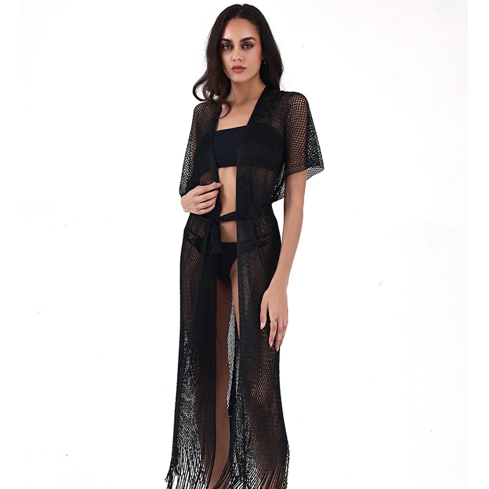 

Женское модное пляжное однотонное свободное пляжное платье в стиле пэчворк с открытой спиной One Size чёрный