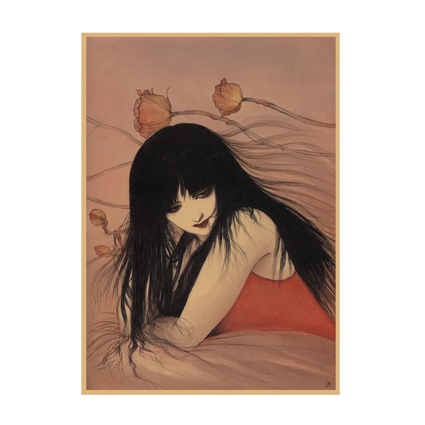 Yoshitaka Amano Retro Japanese Illustration Poster for Bar & Restaurant Wall Decor
