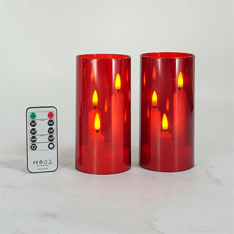 Uzaktan Kumandalı, Akrilik Kapaklı, Pille Çalışan Yaratıcı LED Sütun Mum 2'li Paket Ortam Lambası