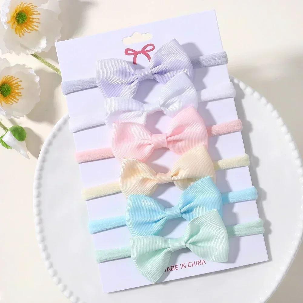 6Pcs/Set Sweet Colorful Ribbon Bowknot Elastic Headband for Baby Girls Ties Headwear Infant Kid Hair Accessories Diademas Gifts