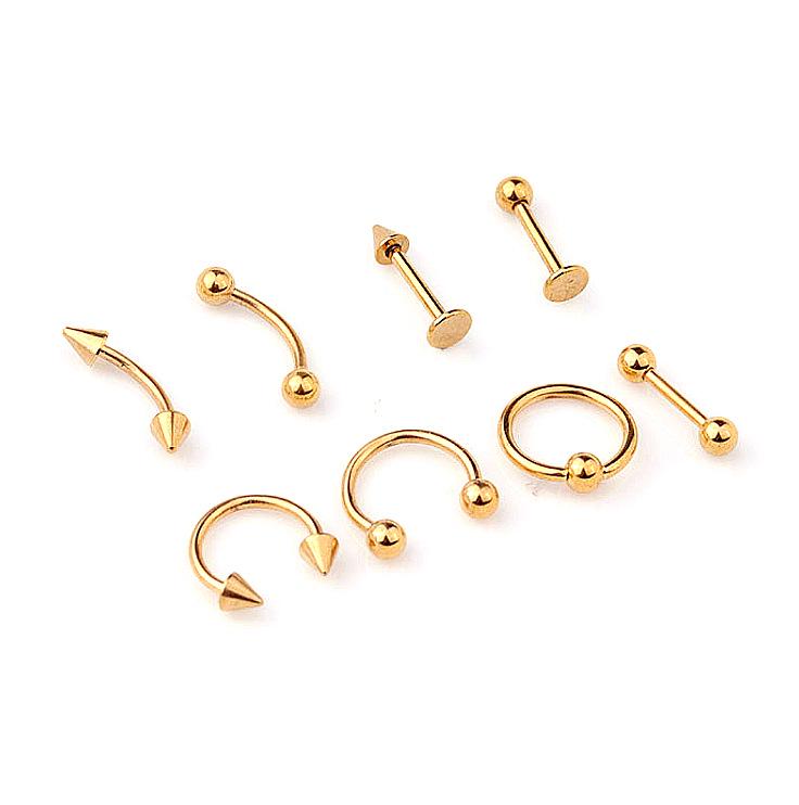 8-Style Stainless Steel Body Piercing Jewelry Set: Tongue, Lip, Eyebrow, Nose