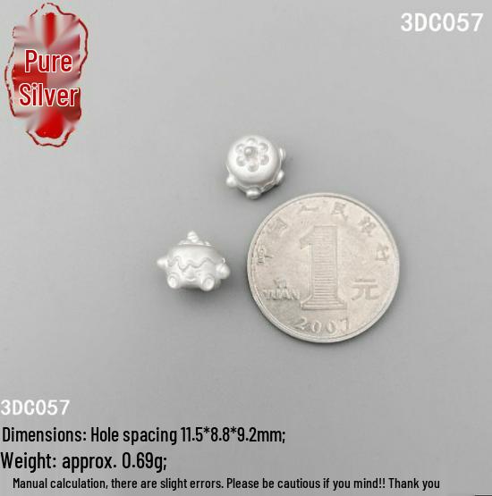 Delicious Good Luck Pudding Cake 999 Pure Silver Beaded Charm for Hand-Woven DIY Jewelry 3D Hard Silver Pure Silver 999; Single Price