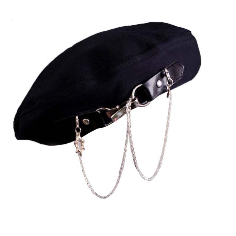 

Unisex Painter Hat with Metal Chain Flat Hat British Beret for Dating Photography Cabbie Headwear Painter Hat Autumn 1 чёрный