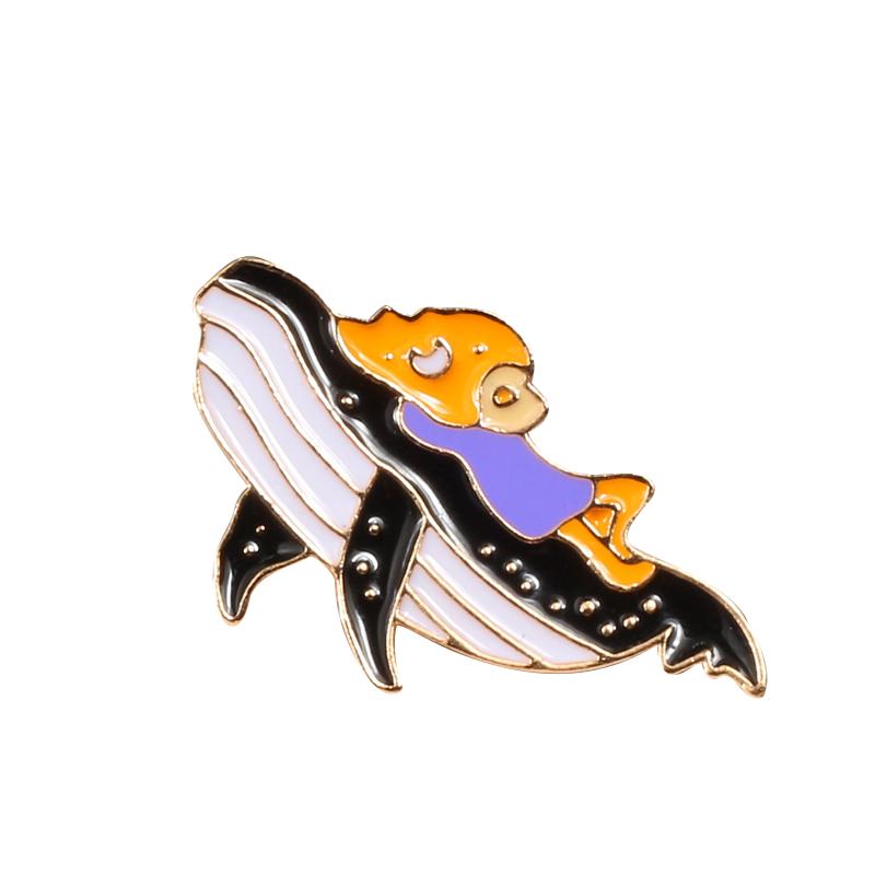Romantic Constellations Lonely Alice Whale Shark Starry Moon Pin Brooch Enamel Lapel Pins BackPack Badge Brooches Cute Jewelry