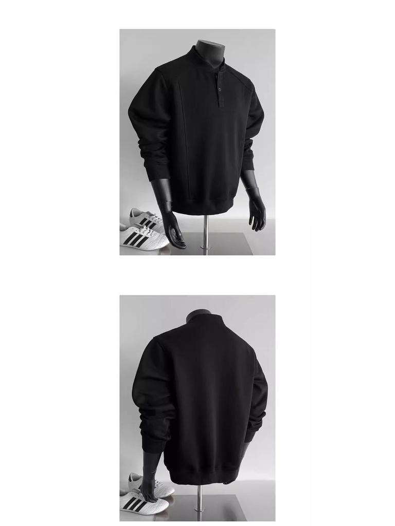 Henry Herren Halbhoher Kragen Sweatshirt: Herbst/Winter Trendiges Langarm-Oberteil, Amerikanischer Cleanfit, Ohne Kapuze.