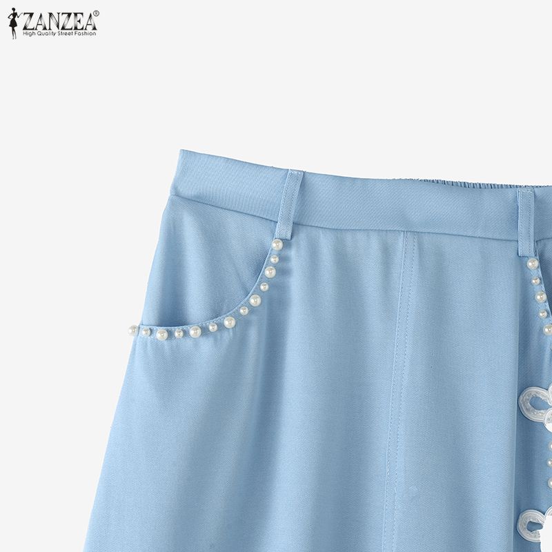 ZANZEA Damskie codzienne spódnice midi o luźnym kroju w jednolitym kolorze