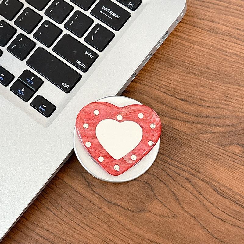 Women'S Magnetic Suction Is Suitable For Magsafe Watching Dramas, Desktop Mobile Phone Airbag Holder, Rhinestone, Heart-Shaped Mirror Sticker