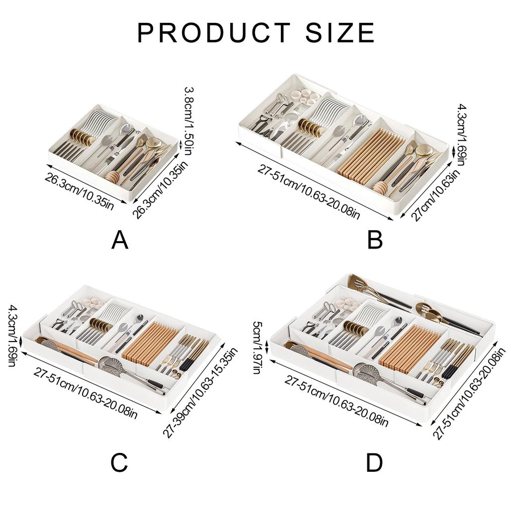 Expandable Drawer Organizers for Kitchen Utensils Adjustable Tray with Multiple Compartments for Spoons Forks and Knives
