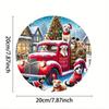 Vintage Metal Round Truck Sign 8x8 Inch Rustic Christmas Wall Decor with Dog Wreath