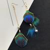 Retro Peacock Feather Fringed Earrings Women's Bohemian Fashion Elegant Temperament Versatile Long Earrings