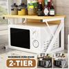 2 Tier Microwave Oven Stand Wood Storage Rack Shelf Z Shape Space Saving Kitchen Bracket Cabinet Organizer Metal + Wood 21.25x13.77x14.17in
