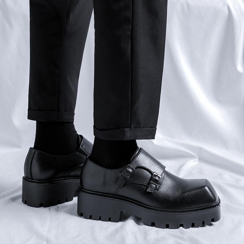 Fashion Hot selling Black men's thick soled leather shoes Luxury designer style DRESS business party Fashion adult casual trendy shoes