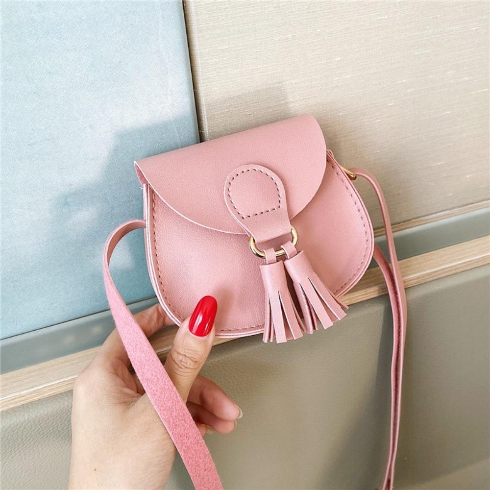 Cute Hook Design Mini Bag PU Leather Tassels Princess Purse Solid Color Crossbody Bag Children Girls