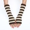 Teenagers Winter Half Finger Mitten Stripe Pattern Knit Keep Warm Lengthen Wrist