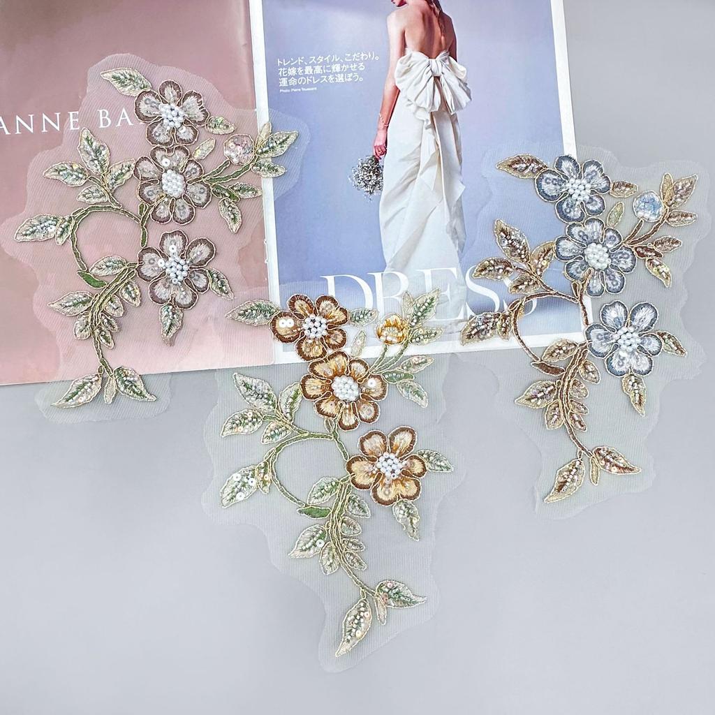 Retro Bead Sequins Three-Dimensional Embroidery Applique Accessories Clothing Cheongsam Horse Face Skirt Hanfu Decorative Cloth Stickers Accessories
