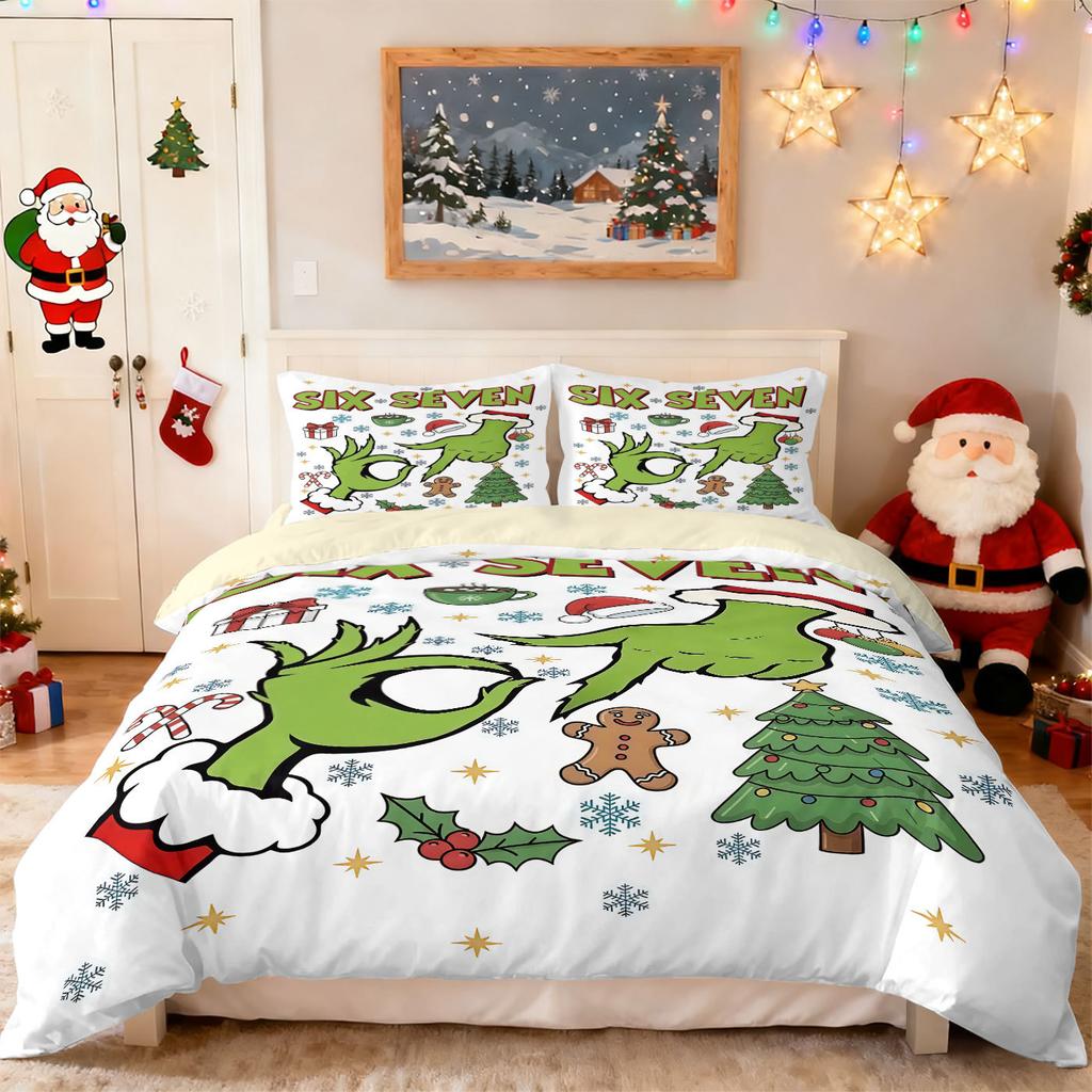 Bed Three-Piece Set Green Hair Monster Hand Pillow Cover Quilt Cover Digital Printing Bedding