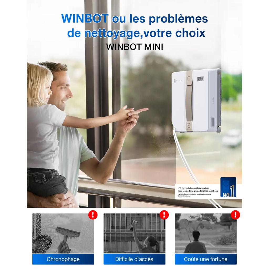 ECOVACS WINBOT MINI Window Cleaning Robot, Ultrasonic Dual Spray, 3 Cleaning Modes, Beige