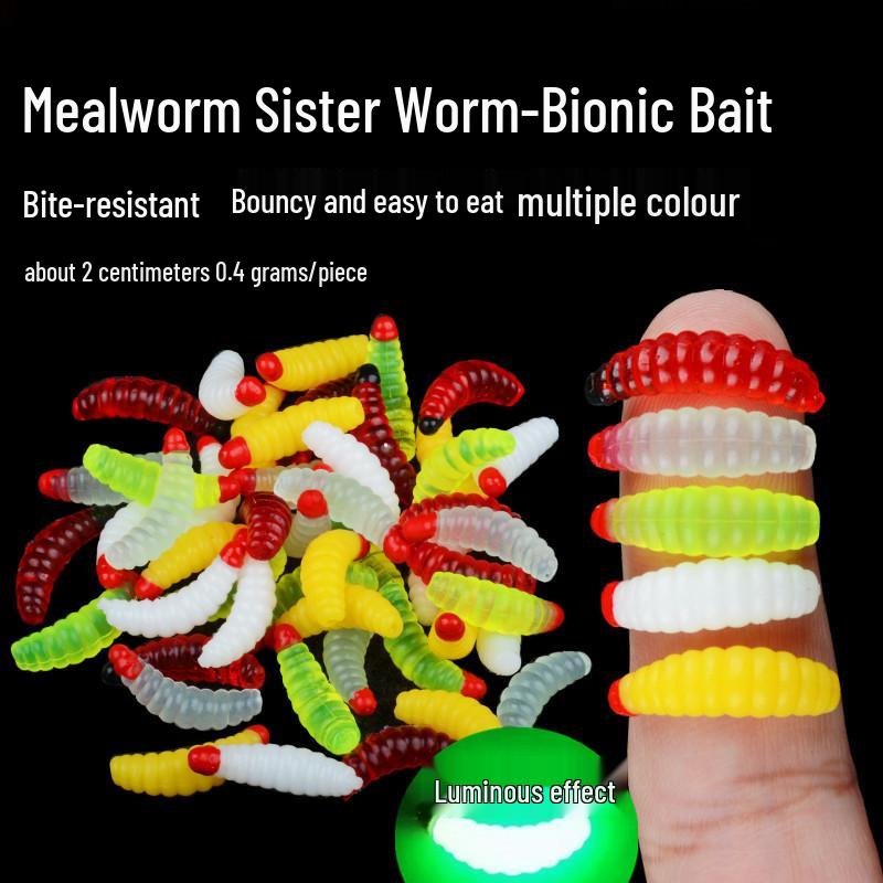 Fishing Simulation Mealworm Soft Bait for Bread, Red Worm, and Micro Fish Species.
