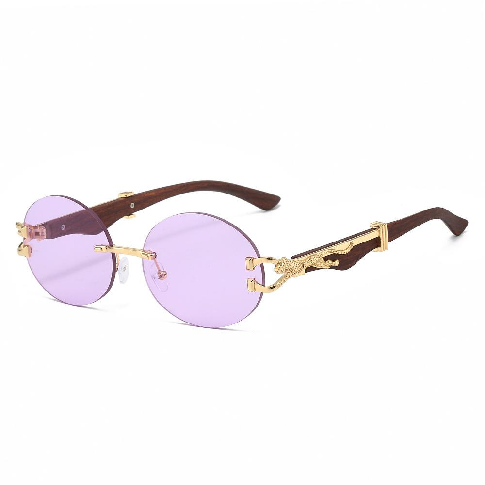 Leopard Round Frameless Trimmed Wooden Foot Sunglasses Sunglasses Sunglasses
