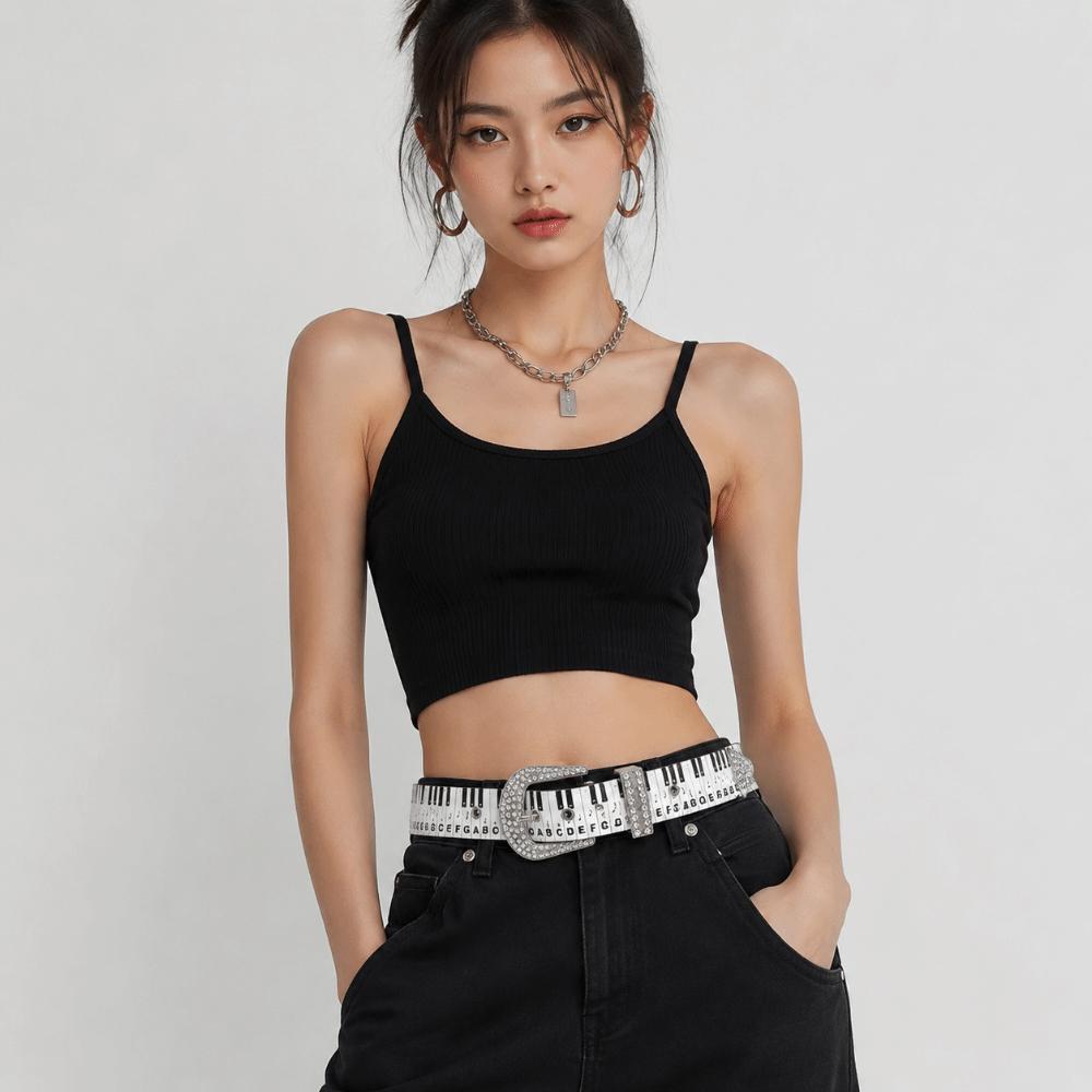 Korean Style Rhinestone Waistband Graffiti Dress Jeans Belt Piano Key Note Belt Streetwear