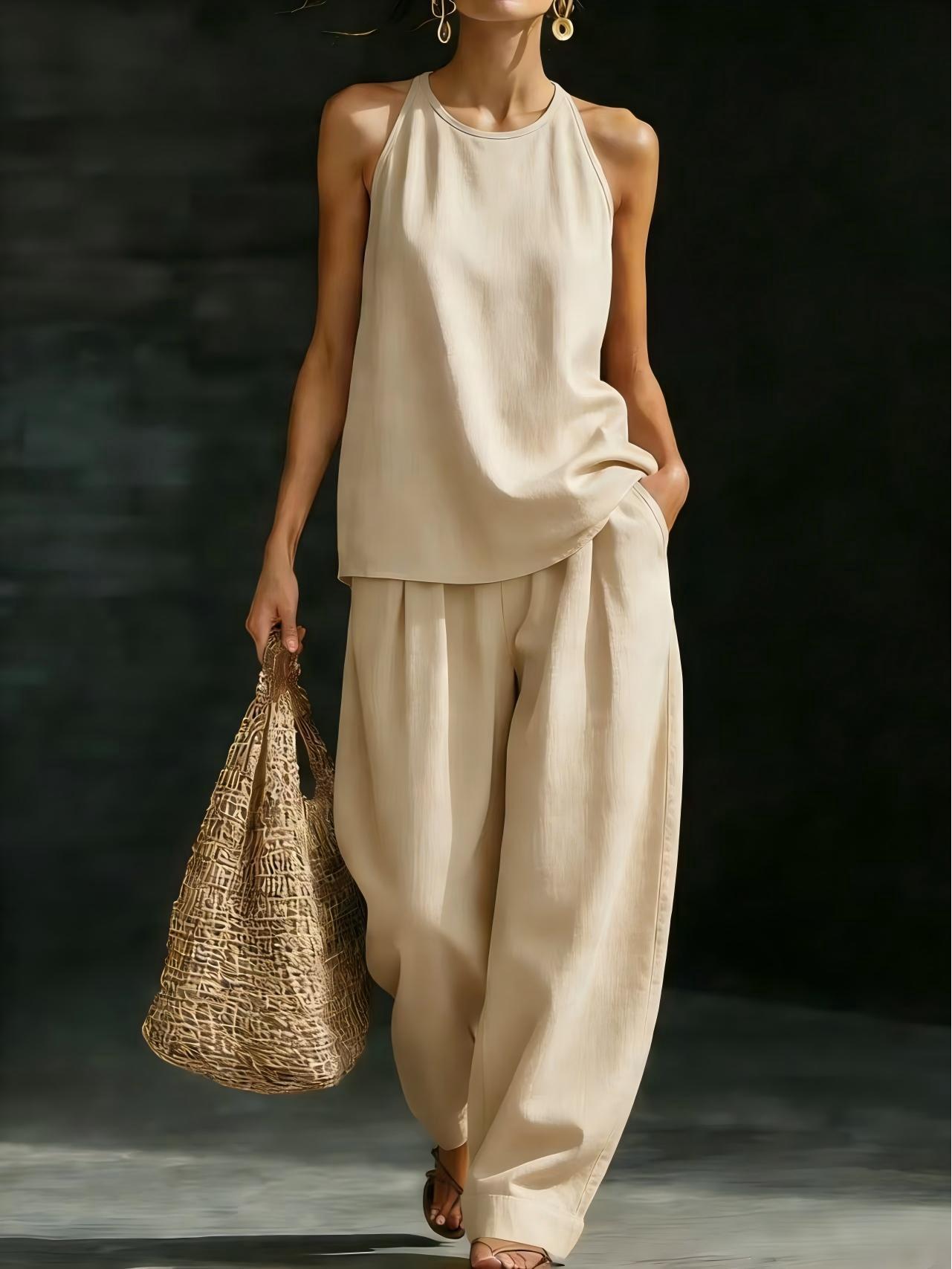 

European & American Women s Sleeveless Casual Round Neck Suit - 2026 Style M абрикосовый