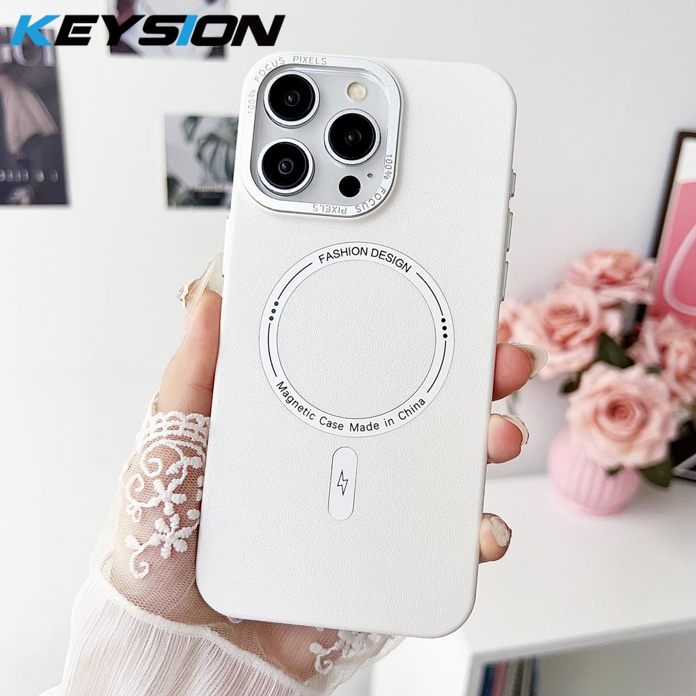 KEYSION Matte Leather Texture Hard PC Phone Case for MagSafe for iPhone 13 14 Pro Max 14 Plus Magnetic Shockproof Back Cover
