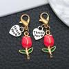 Red Tulip Heart Pendant with Lobster Clasp - Creative Bag Ornament Gift