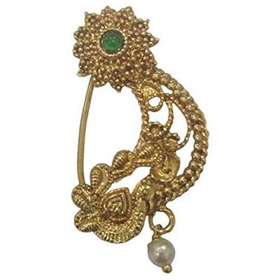 RSINC Moti Estilizado con Cuentas Maravillosa Joyería Marathi Nath/Anillo de Nariz para Mujeres/Niñas (Presiona sobre Nath) Tamaño- 3,5 cm |D1 GD-HMT2-2YDE
