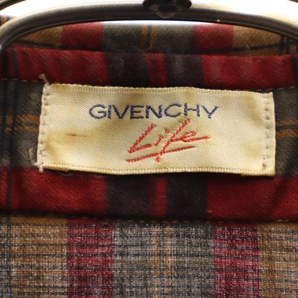 Givenchy Old Check Pattern Long Sleeve Half Button Shirt 9 Brown Women Used