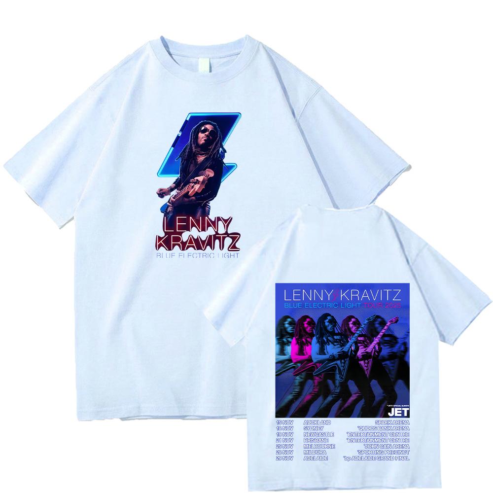 Lenny Kravitz Tshirt Lenny Kravitz Blue Electric Light Tour 2025 Top Cotton Short Sleeve Tee Rock Women/Men Oversized Streetwear