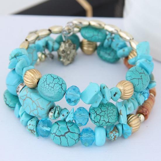 Unisex Bracelet Alloy Irregular Shape Stones Multi-layered Stacking Retro Ethnic Bohemian Faux Turquoise Faux Agate Elastic Cord Wrist Jewelry