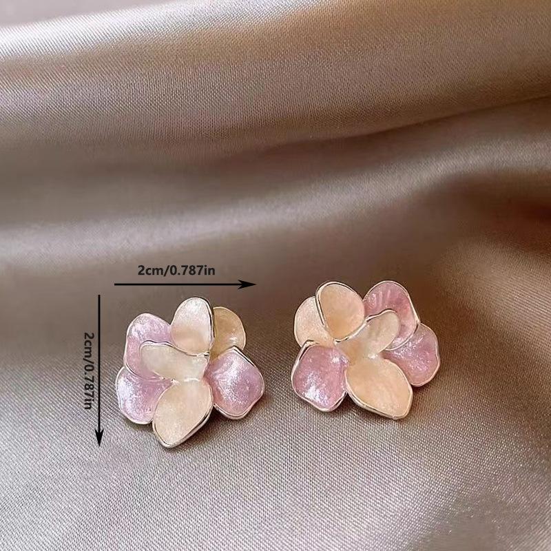 French Metal Geimetric Flower Earrings for Women Fashion Oil Dripping Colorful Flower Stud Earrings Party Wedding Jewelry Gifts