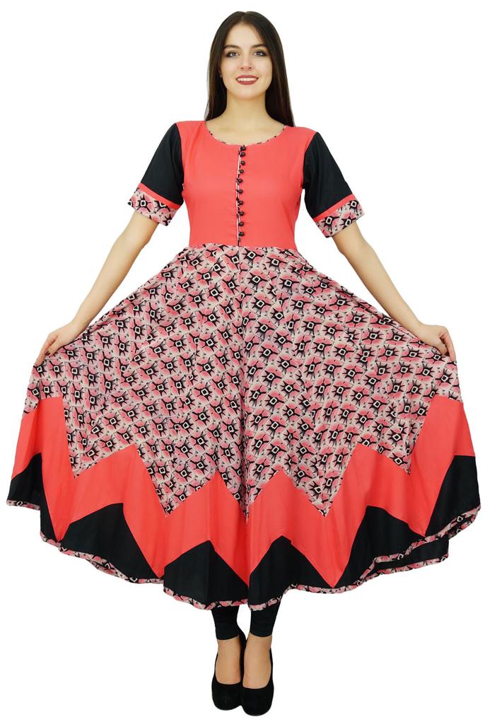 Bimba Chic Indian Custom Clothing Flaired Anarkali Kurta Dress Classic Peach